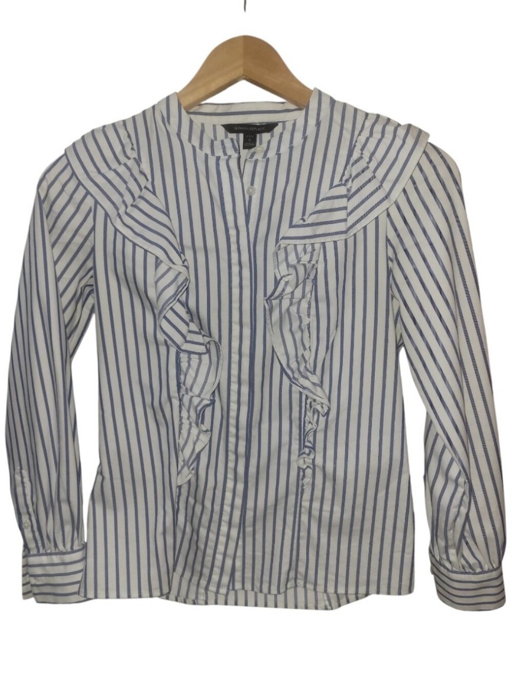 Banana Republic Riley-Fit Striped Ruffle-Front Shirt - Picture 4 of 5